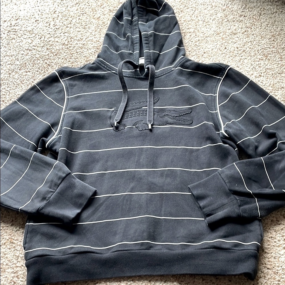 Lacoste Black Striped Hoodie with Logo size 4 (approx us M)